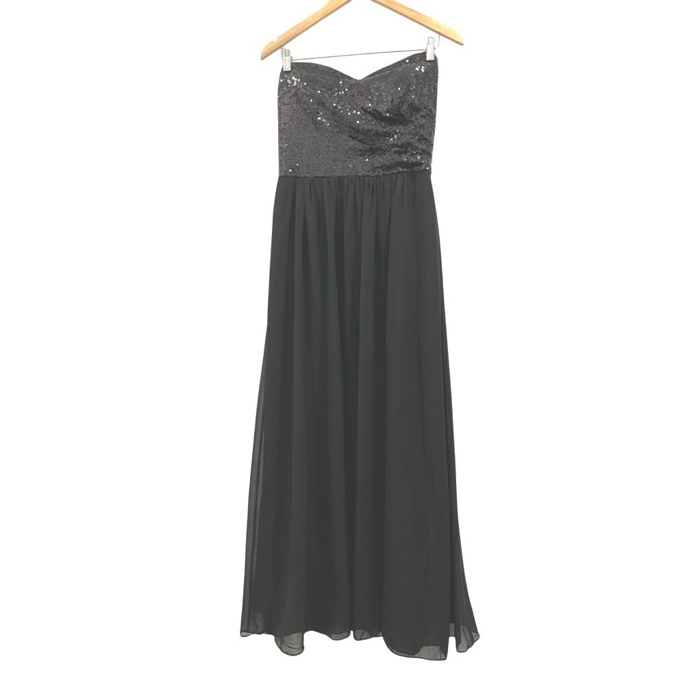 BLACK SEQUIN AND CHIFFON STRAPLESS FLOOR LENGTH DRESS SIZE 12 Prom Jasmine‎